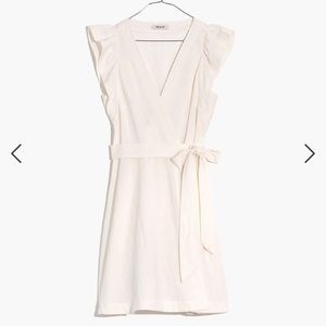 Madewell Ruffle-Sleeve Wrap Mini Dress size XL white